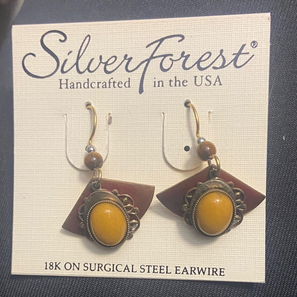 Silver Forest Yellow and Brown Earrings